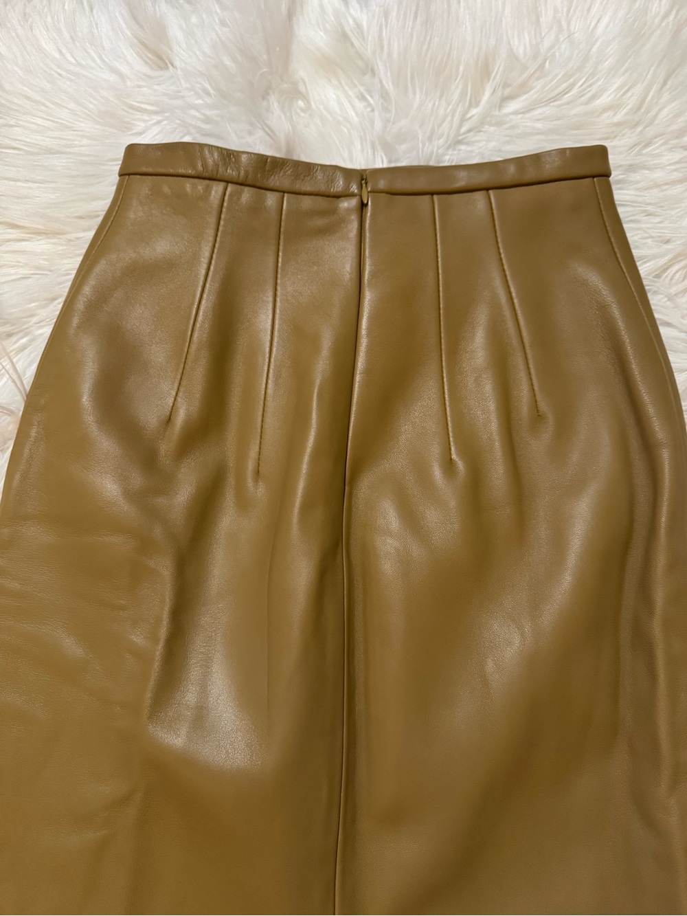 KHAITE New Winton Leather Skirt Golden Ochre Size 2 - Picture 4 of 12